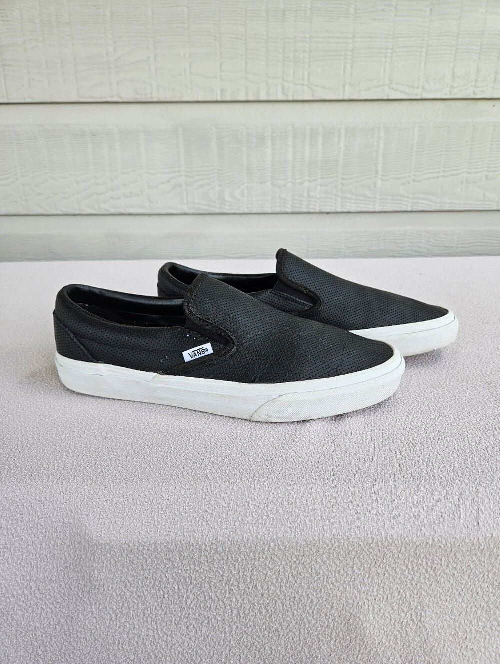 VANS Classic Slip-On Perf Black Leather Classic Shoes Men SZ 8.5 Women 10